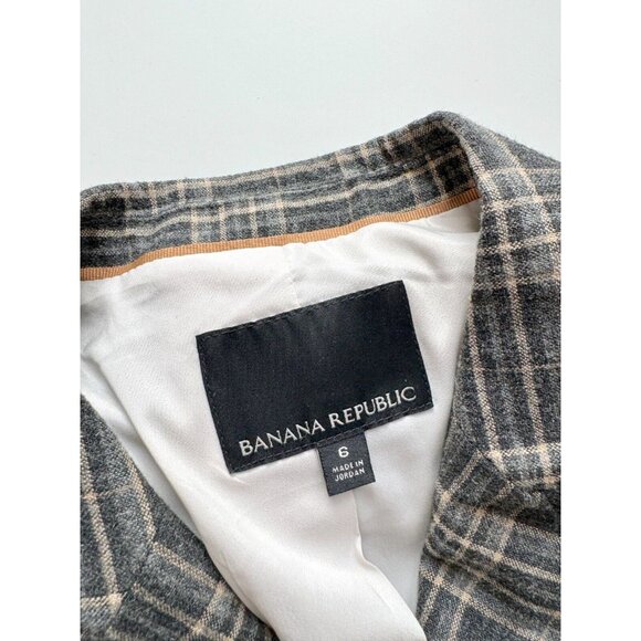 BANANA REPUBLIC Cadet Grey Check Wool Flannel Double Breasted Blazer, Size 6 - Picture 14 of 16